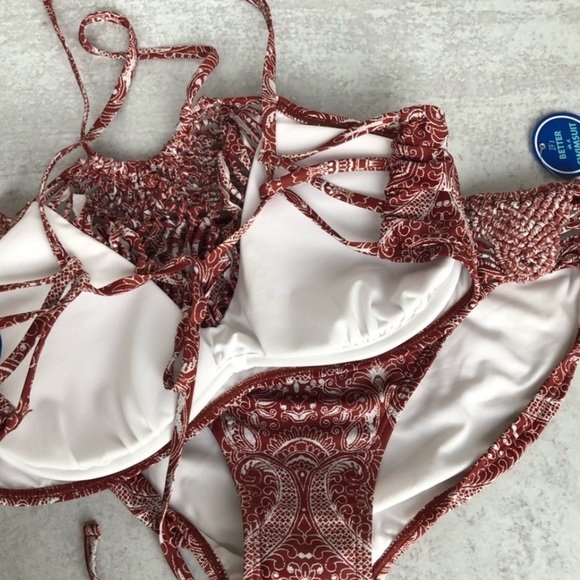 Swimsuits For All Bikini Women's Brick Red Patterned Crochet Size 18 - Picture 12 of 12